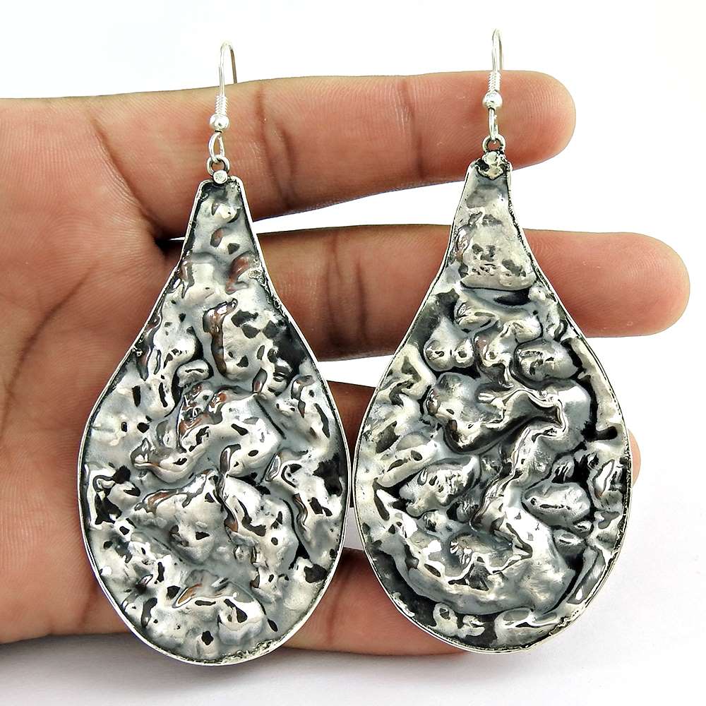 925 Sterling Silver Antique Oxidised Jewellery Traditional Silver Earrings De gros