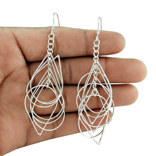 925 Sterling Silver Handcrafted Jewelry Dangle Tribal Earrings L4