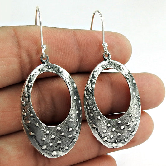 925 Sterling Silver Oval Shape Dangle Earrings