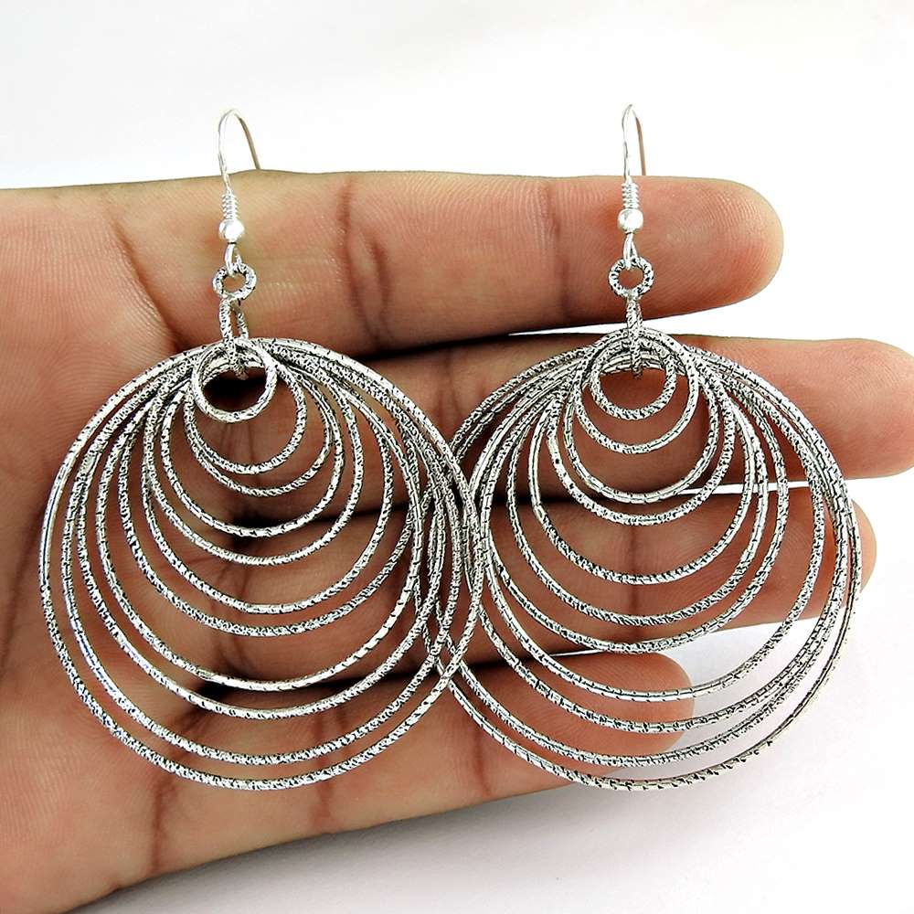 925 Sterling Silver Handcrafted Jewelry Dangle Earrings N4