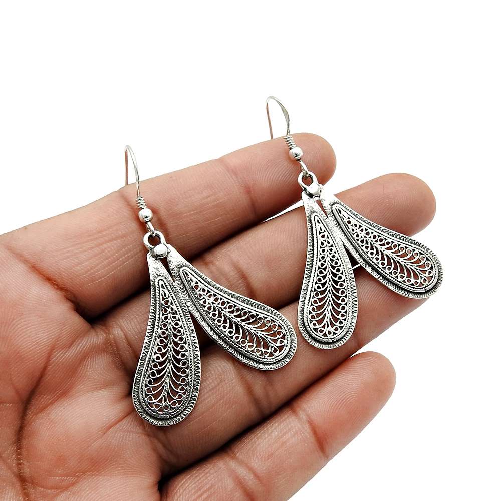 925 Sterling Silver HANDMADE Jewelry Wings Design Earrings T22