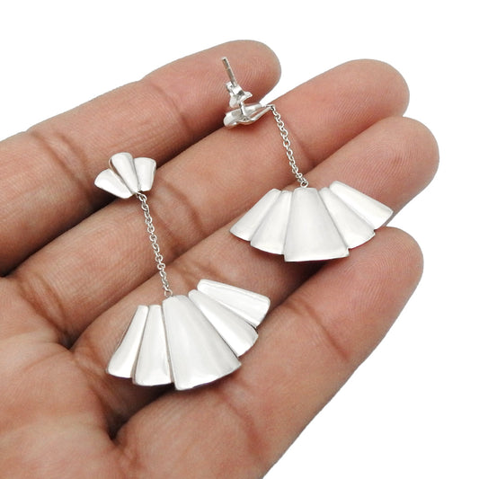 101 Japanese Fans 925 Sterling Silver Long Dangler Drop Earrings