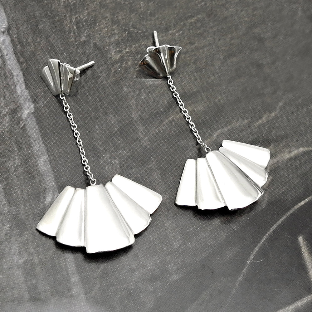101 Japanese Fans 925 Sterling Silver Long Dangler Drop Earrings