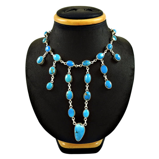 Natural Turquoise Gemstone Boho Mothers Day Gift Necklace 925 Silver For Women B1