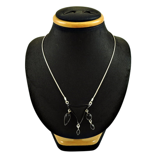 Natural Onyx Gemstone Chain Necklace 925 Sterling Silver Jewelry For Women H1