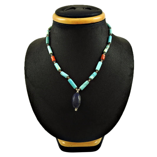 Lapis Lazuli Coral Turquoise Bohemian Necklace 925 Sterling Silver Jewelry T36