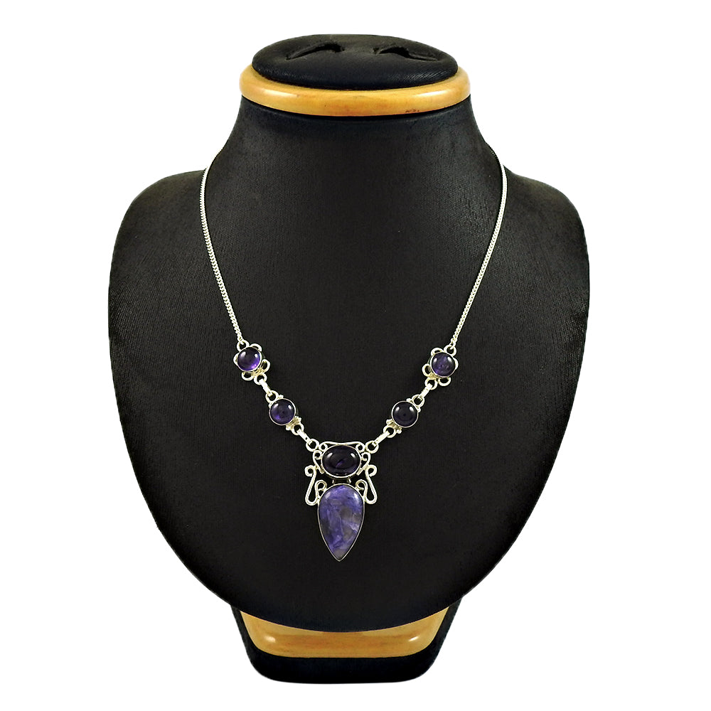 Mothers Day Gift Natural Charoite Necklace 925 Sterling Silver W1