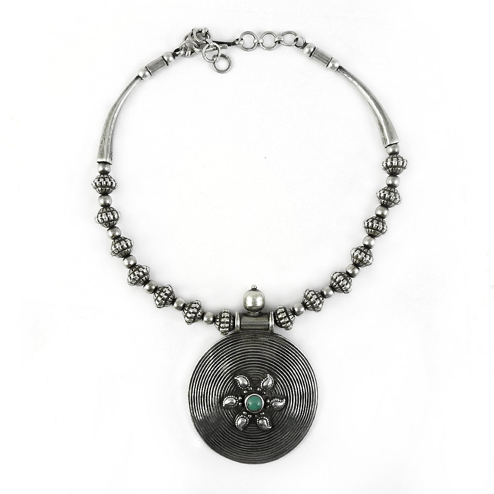 101 Gift For Her Natural Turquoise Cluster Vintage Look Necklace 925 Silver A2