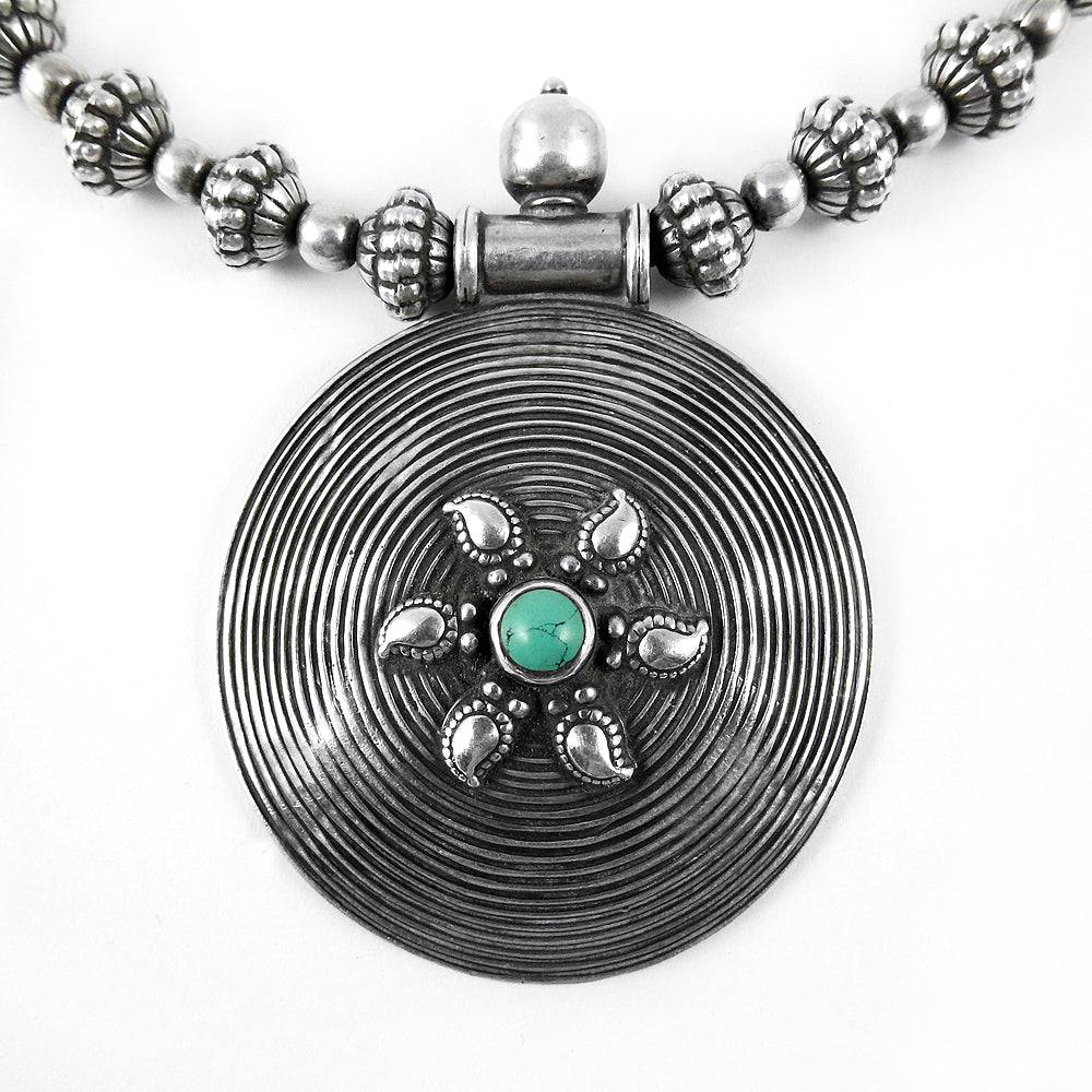 101 Gift For Her Natural Turquoise Cluster Vintage Look Necklace 925 Silver A2