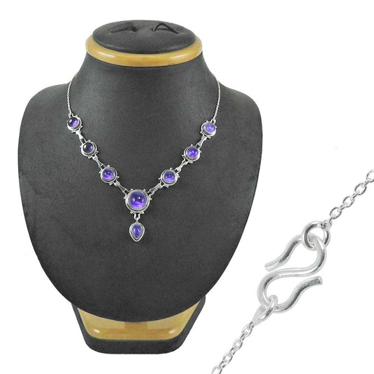 Lovely 925 Sterling Silver Amethyst Gemstone Necklace Jewelry C50