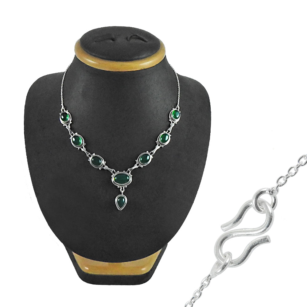101 Natural Green Onyx Gemstone Cluster Ethnic Green Necklace 925 Sterling Silver E1