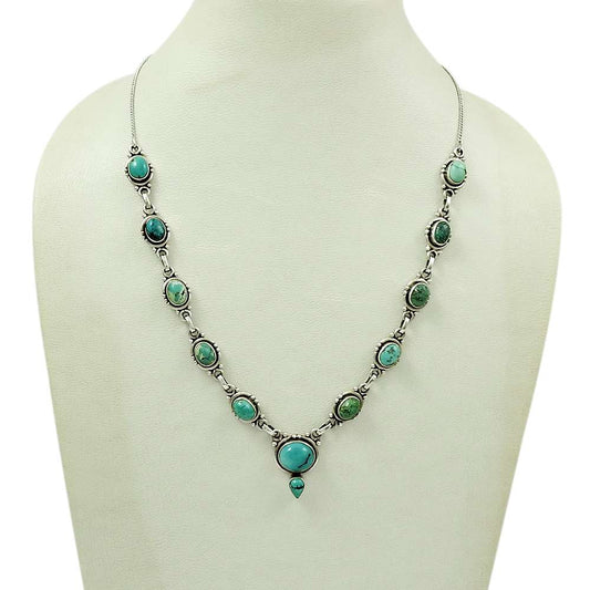 Pleasing 925 Sterling Silver Turquoise Gemstone Necklace Vintage Jewelry C54