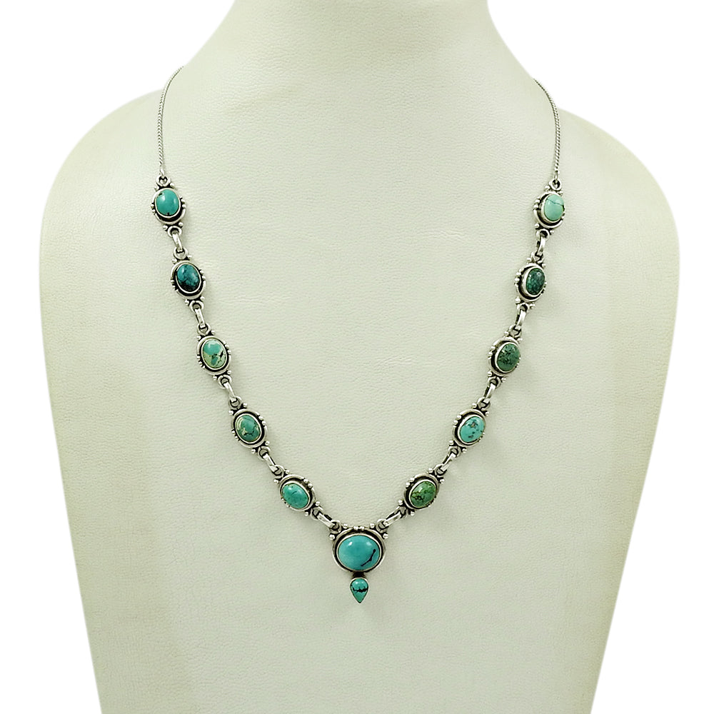 101 925 Silver Turquoise Gemstone Handcrafted Statement Necklace