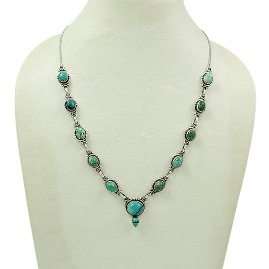 101 925 Silver Turquoise Gemstone Handcrafted Statement Necklace