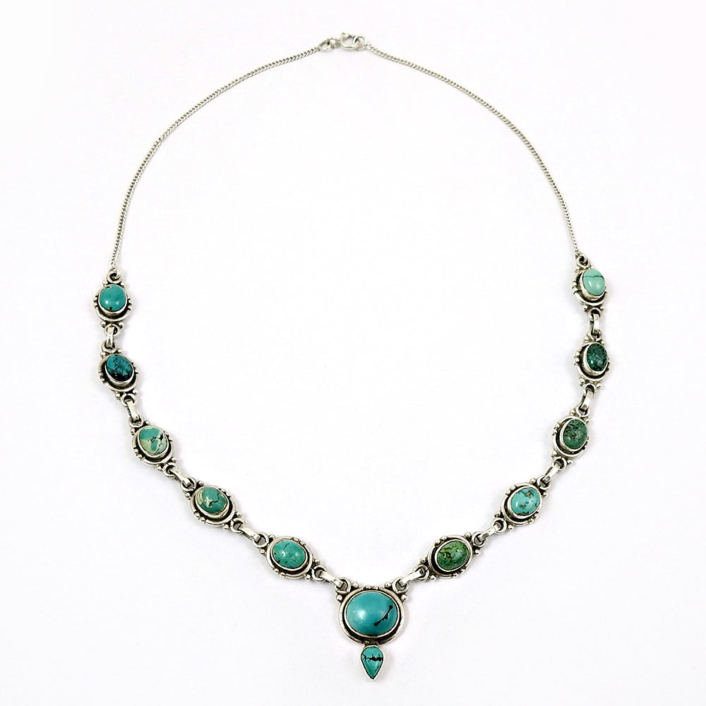 101 925 Silver Turquoise Gemstone Handcrafted Statement Necklace