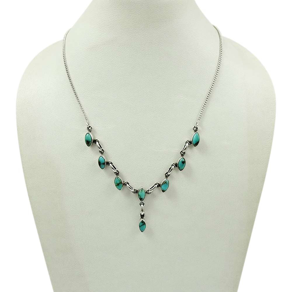 Scrumptious 925 Sterling Silver Turquoise Gemstone Necklace Antique Jewelry C55