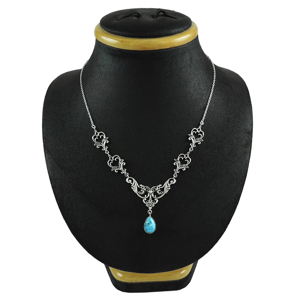 101 Pear December Natural Turquoise Statement Artisan Wife Necklace 925 Solid Silver