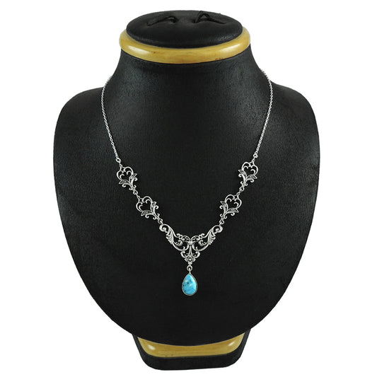 101 Pear December Natural Turquoise Statement Artisan Wife Necklace 925 Solid Silver