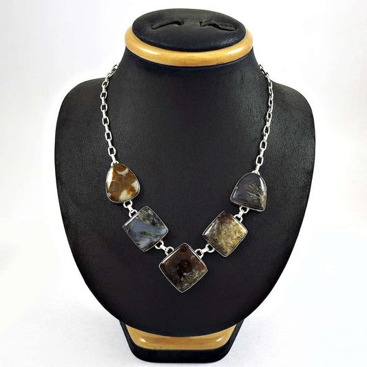 Stunning 925 Sterling Silver Turkish Agate Gemstone Necklace Handmade Jewelry C13