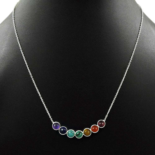 Natural TURQUOISE GARNET CARNELIAN Tiger Eye Chakra Necklace Silver W9