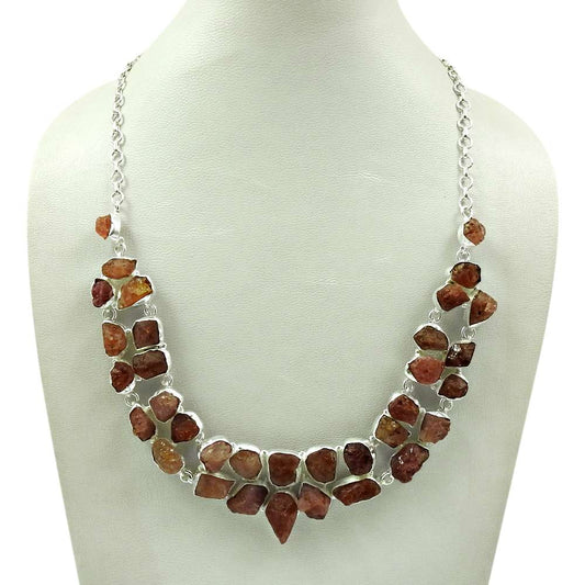 Sunstone Rough Stone Necklace 925 Sterling Silver Indian Handmade Jewelry K9