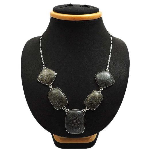 925 Sterling Silver Jewelry Black Sunstone Gemstone Necklace For Girls A4