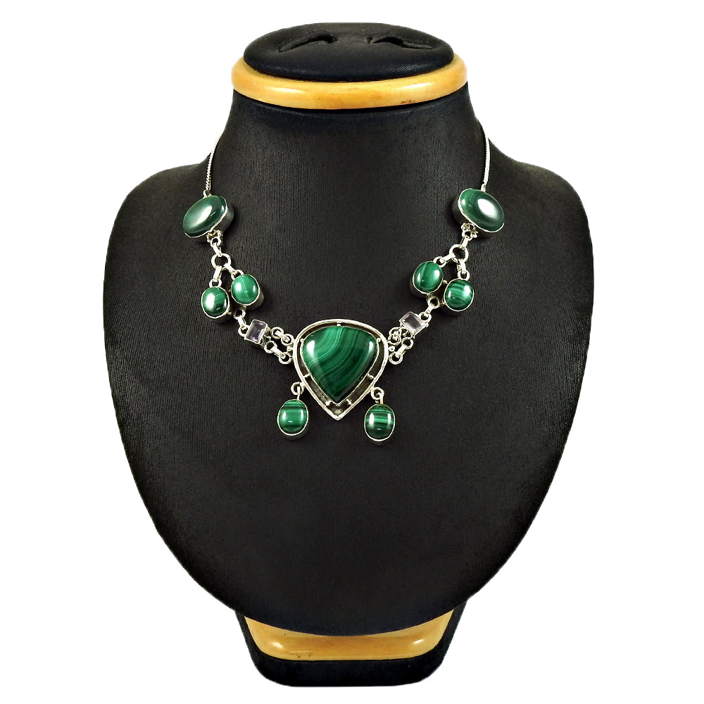 Natural Malachite Gemstone Stylish Mothers Day Gift Necklace 925 Silver C3