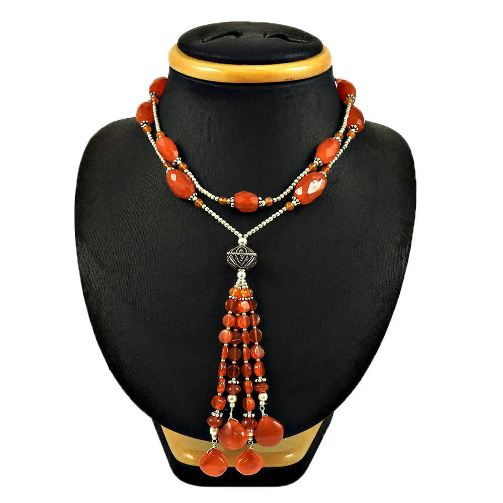 Natural Carnelian Gemstone Beaded Necklace 925 Sterling Silver For Women K1