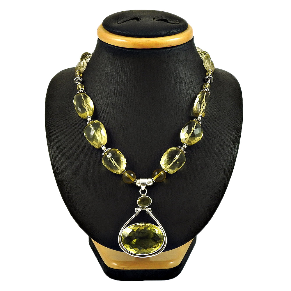 Mothers Day Gift Natural Lemon Quartz Cluster Necklace 925 Silver X1