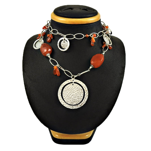 Natural Carnelian Gemstone Beaded Necklace 925 Sterling Silver For Girls Y1