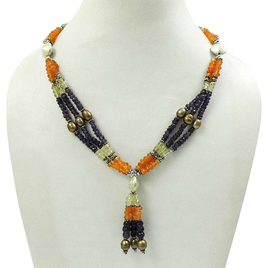 Amethyst Green Onyx Pearl Carnelian Crystal Gemstone Necklace 925 Sterling Silver Stylish Jewelry Q1