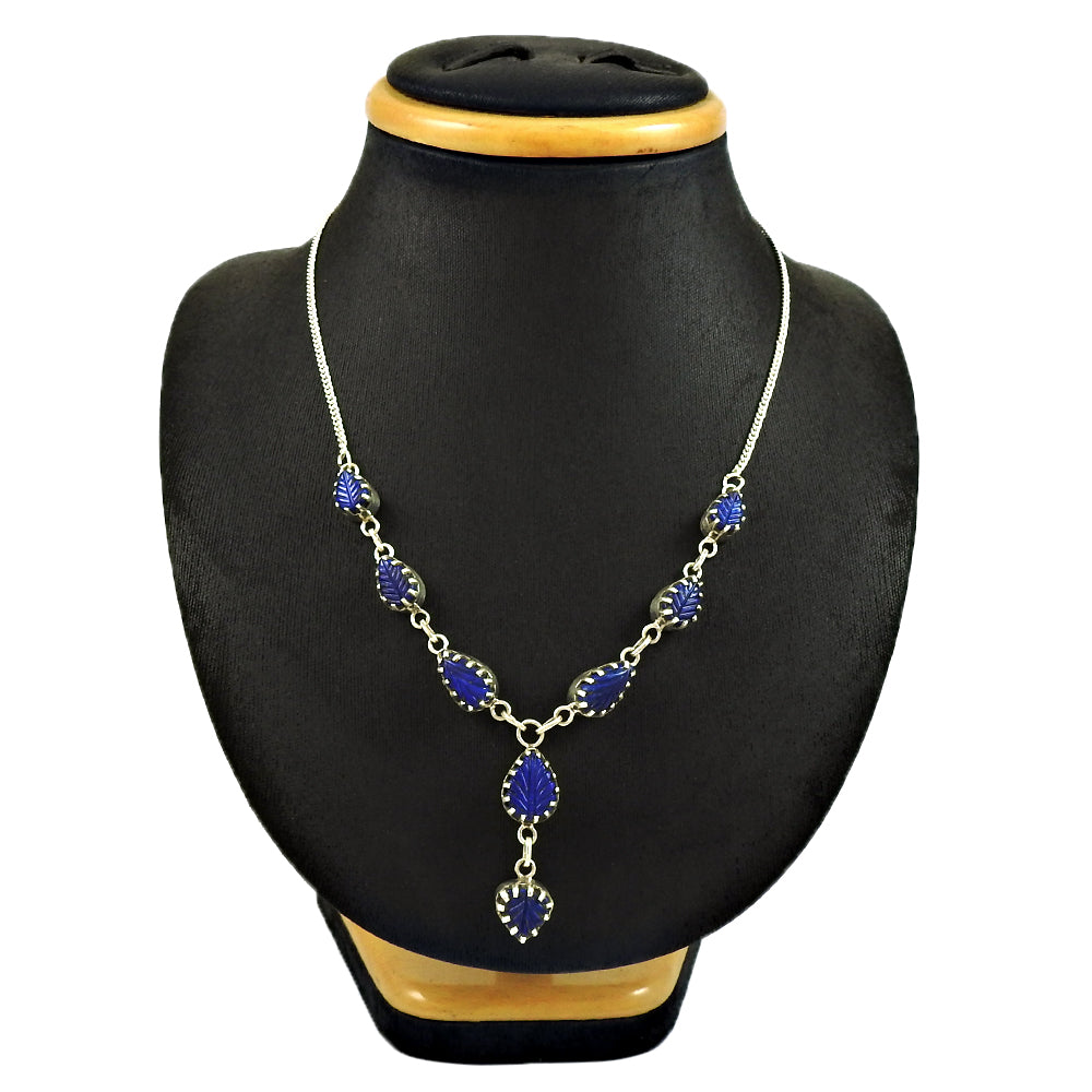 Mothers Day Gift Natural Lapis Lazuli Cluster Leaf Necklace 925 Silver D4