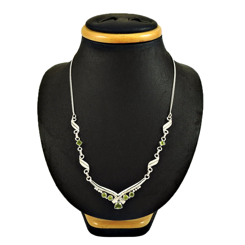 Natural Peridot Gemstone 925 Sterling Silver Cluster Boho Necklace For Girls E2