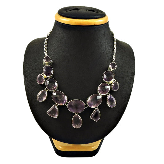 Mothers Day Gift Natural Amethyst Cluster Necklace 925 Silver G2