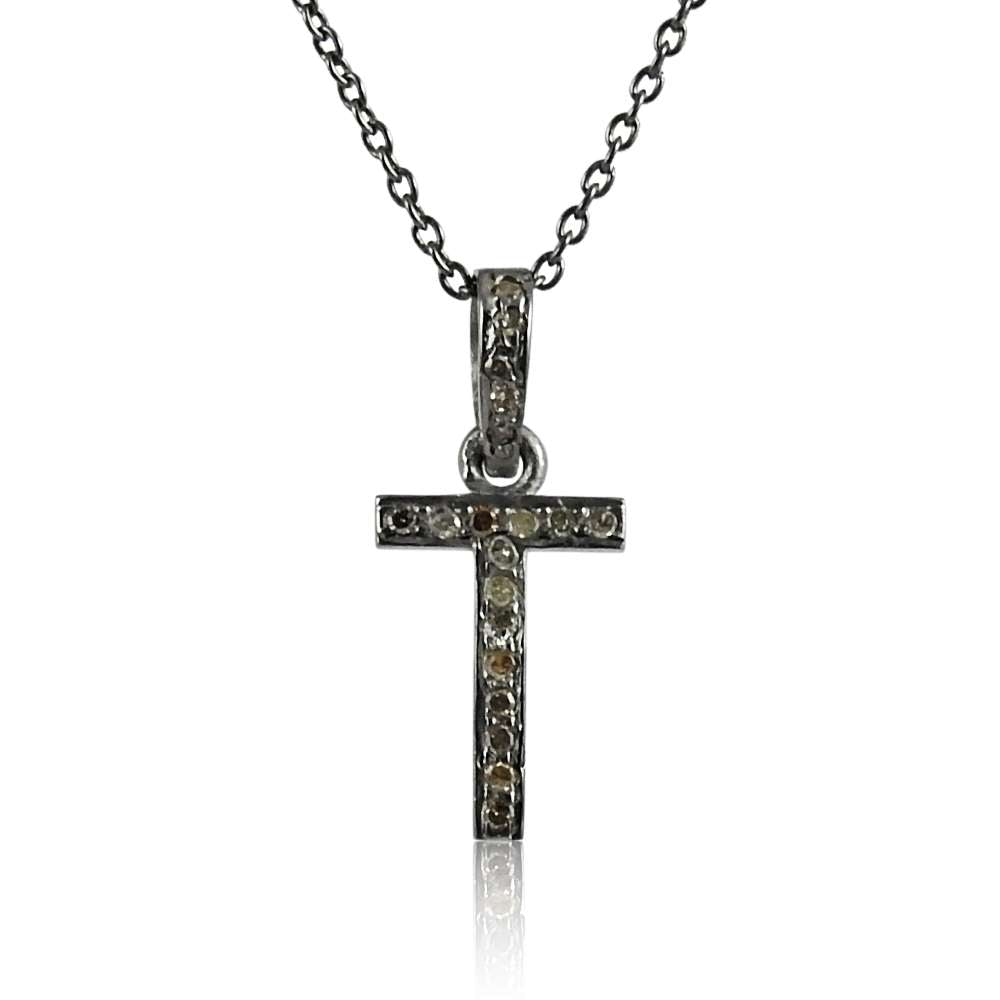 Solid 925 Sterling Silver Diamond Cross Necklace