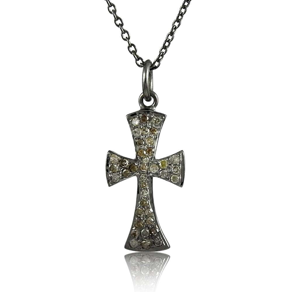 Stylish Cross 925 Sterling Silver Diamond Necklace