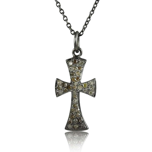 Stylish Cross 925 Sterling Silver Diamond Necklace