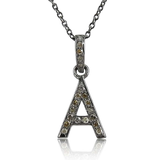 Letter "A" 925 Sterling Silver Diamond Necklace