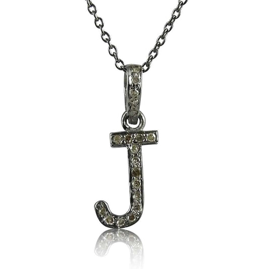 Letter "J" 925 Sterling Silver Diamond Necklace