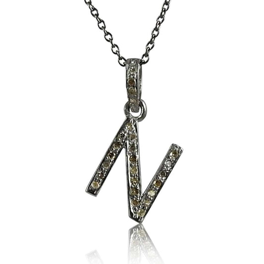 Letter "N" 925 Sterling Silver Diamond Necklace