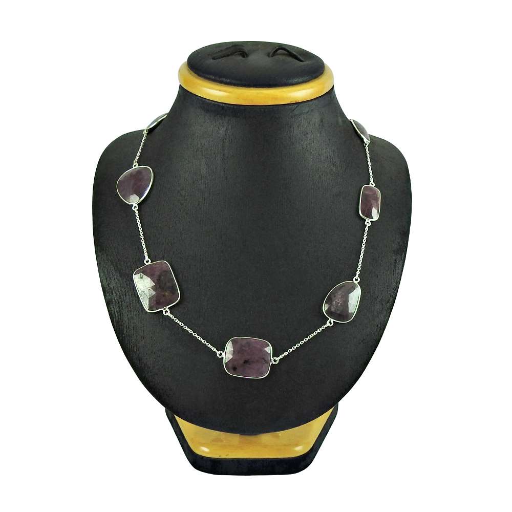 925 Sterling Silver Antique Jewellery Designer Multi Color Sapphire Gemstone Necklace