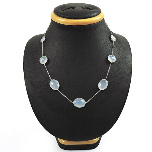 101 Natural Chalcedony Gemstone Cluster Boho Blue Necklace 925 Sterling Silver Y1
