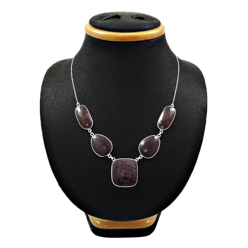 Natural MULTI SAPPHIRE Gemstone HANDMADE Jewelry 925 Sterling Silver Necklace JJ6