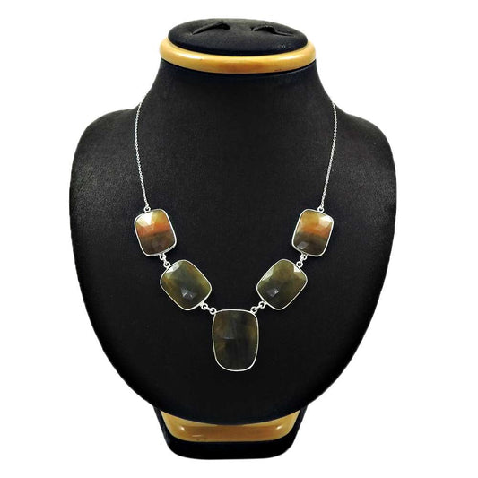 HANDMADE 925 Sterling Silver Jewelry Natural MULTI SAPPHIRE Gemstone Necklace KK6