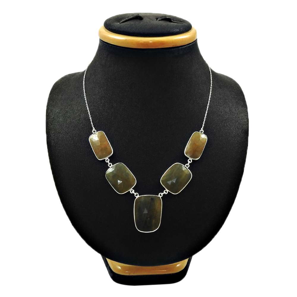Natural MULTI SAPPHIRE Gemstone HANDMADE Jewelry 925 Sterling Silver Necklace BB7