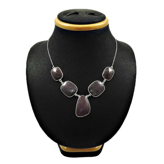 Natural MULTI SAPPHIRE Gemstone Necklace 925 Silver HANDMADE Fine Jewelry HH7