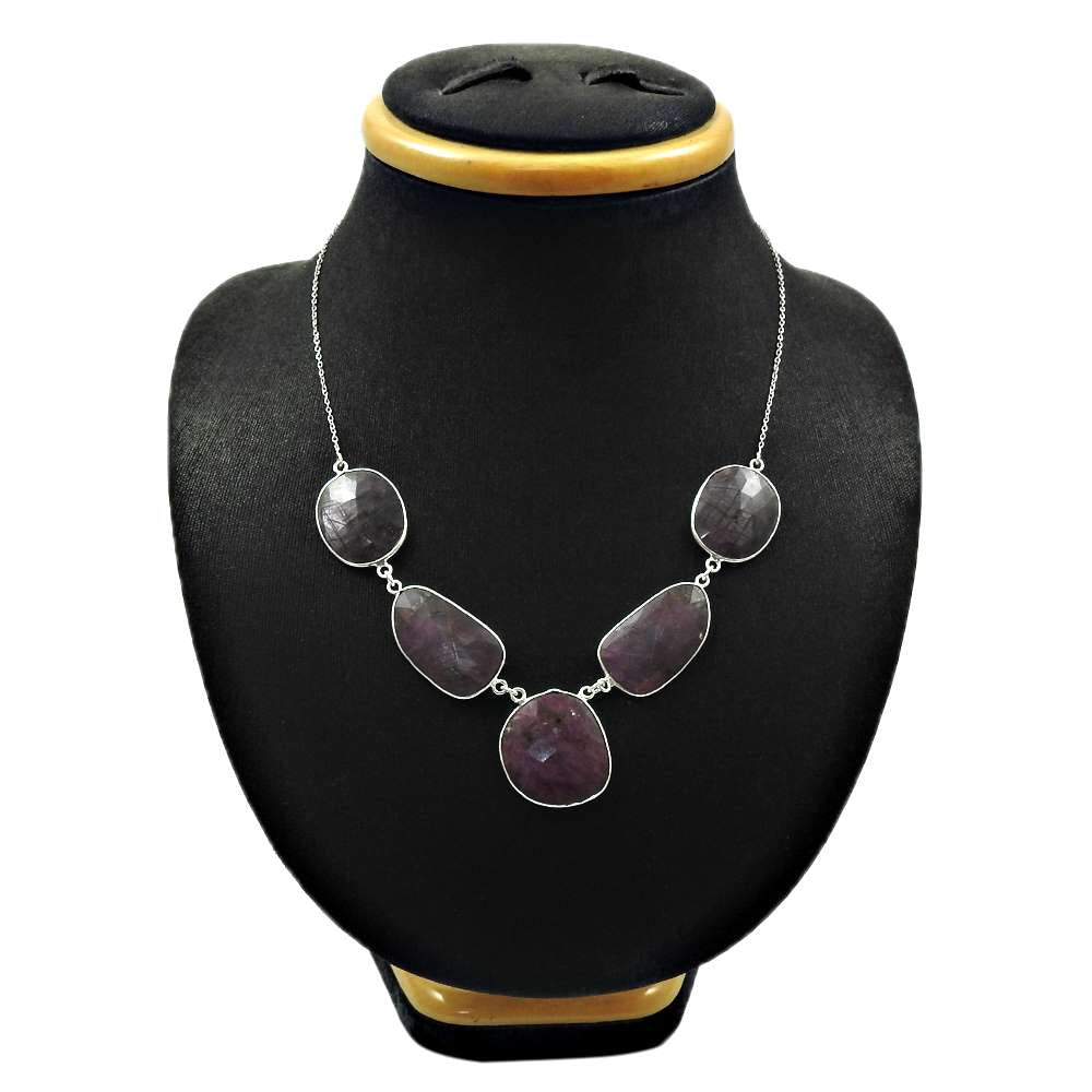 HANDMADE 925 Silver Jewelry Natural MULTI SAPPHIRE Gemstone Necklace KK7