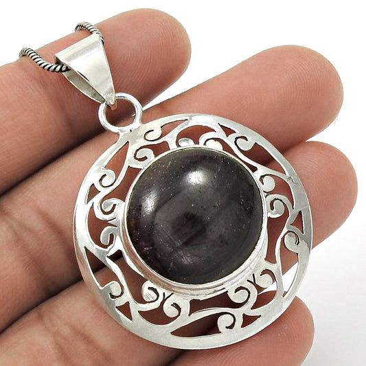 Wedding Gift For Her 925 Silver Natural Star Ruby Gemstone Pendant Ethnic C2