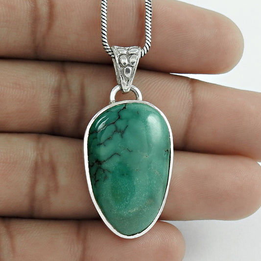 Natural Turquoise Gemstone Pendant Tribal 925 Sterling Silver Indian Jewelry H2
