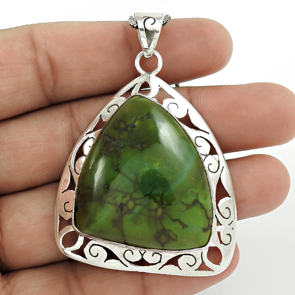 Natural Turquoise Gemstone Pendant 925 Sterling Silver Indian Jewelry C3